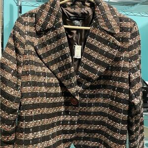 New York & Company Women's Patterned Tweed Blazer - Black, Brown, Cream